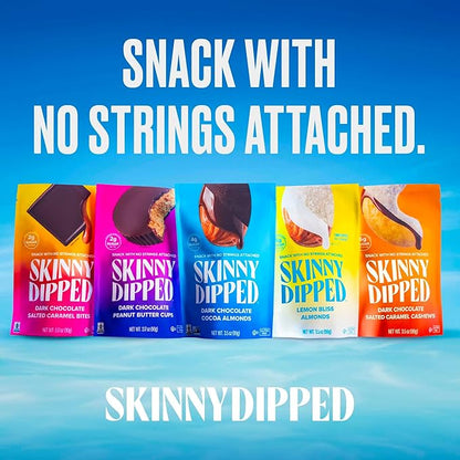 SkinnyDipped Dark Chocolate Cocoa Almonds, Healthy Snack, Plant Protein, Gluten Free, 0.46 oz Mini Bags, Pack of 24