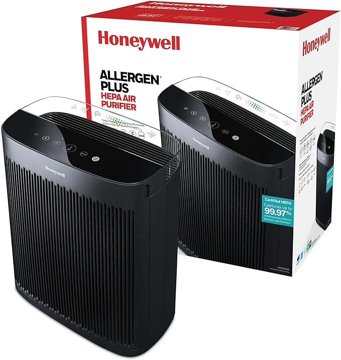 Honeywell HEPA Air Purifier for Home, 1733 Ft² Rooms in 1 hour, Air Quality Indicator, Auto Mode, Reduces Allergens, Dust, Pollen, Smoke, Pet Dander, Odors, Black, HPA5200