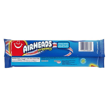 Airheads Xtremes Belts, Halloween Trick or Treat Sweetly Sour Candy, Bluest Raspberry Flavor,Individually Wrapped Bulk Candy for Adults & Kids, Non-Melting, Movie Theater, 3 oz Packs(Box of 12 Packs)