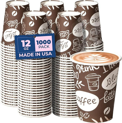 Fit Meal Prep 12 oz Coffee Cups 1000 Count, Leak-Proof Hot Cup, Disposable Paper Coffee Cup Bulk for Hot/Cold Beverage, Durable Thickened Paper Cups for Party, Office, Bussines, Home, Bistros