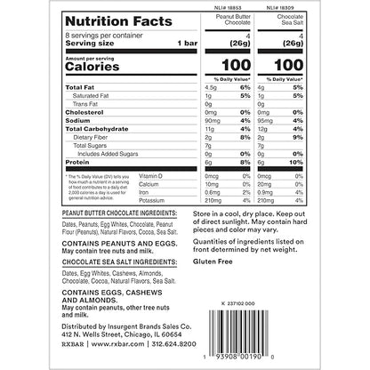 RXBAR Minis Protein Bars, Protein Snack, Snack Bars, Variety Pack, 7.3oz Box (8 Count)
