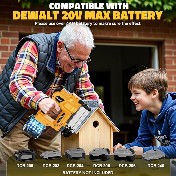 Cordless 2" Brad Nailer Compatible with DeWalt 20V Battery(No Battery), Ecarke 2 in 1 Electric Nail Gun Staple Gun with 18GA Nails/Staples, Battery Power Nail Gun for Trim Wood Crafting Home Carpentry
