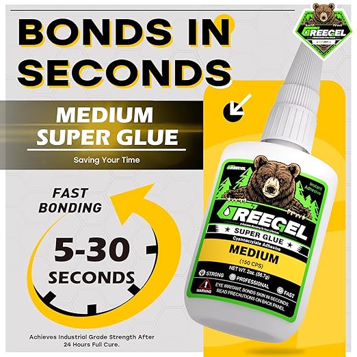 Super Glue Medium for Plastic, Metal, Leather, Wood, Ceramic, Premium Superglue 4 oz - Clear Cyanoacrylate Adhesive (CA) Instant Glue with Extra Gel for Quick Fixes & Repair (2 Pack)