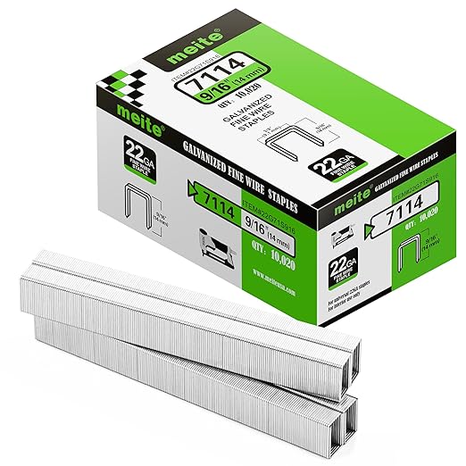 meite 22 Gauge 71 Type 3/8" Crown Wide 9/16" Leg Length Galvanized Staples for Upholstery Stapler, 10,020 Counts/Box (1 Case - 20 Boxes)