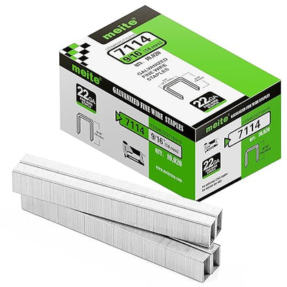 meite 22 Gauge 71 Series 3/8" Crown Wide 9/16" Leg Length Galvanized Staples for Upholstery Stapler 10,020 PCS/Box (5 Boxes)