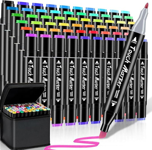 Alcohol Markers Set, 60 Colors Dual Brush Tip Art Coloring Markers for Adult Drawing, Permanent Alcohol Based Colored Sketch Pens Art Supplies Gifts for Illustration