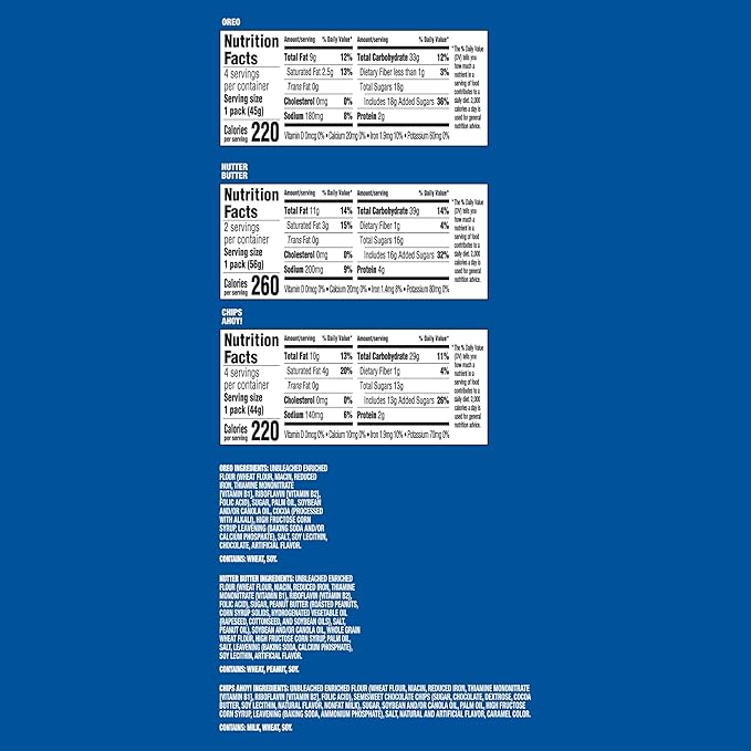 Nabisco Cookies Variety Pack, OREO, Nutter Butter, CHIPS AHOY!, 40 Snack Packs (4 Cookies Per Pack, 4 Boxes)