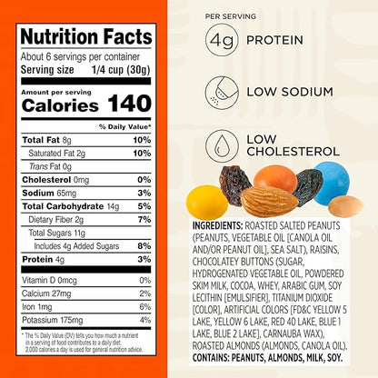 Snak Club Energizer Trail Mix with Roasted Salted Peanuts, Raisins, Chocolatey Candies, Roasted Almonds, Gluten-Free and Kosher Snack, 6.75 oz Resealable Bags, 6 Pack