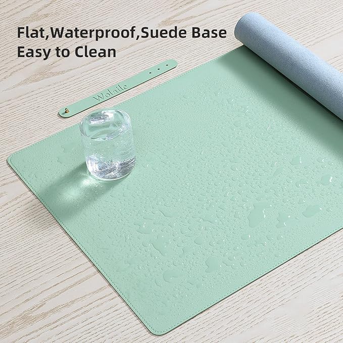 PU Leather Desk Pad,36x17 in Large Computer Desk Mat,Waterproof Non-Slip Desk Blotter Protector,Light Green Big Keyboard Mouse Pad