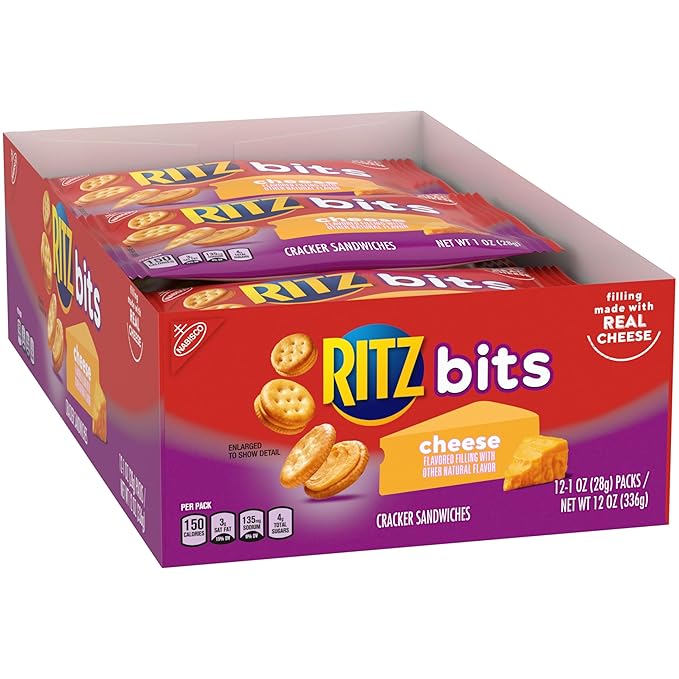 RITZ Bits Cheese Sandwich Crackers, Bulk Lunch Snacks, 48 Snack Packs (4 Boxes)