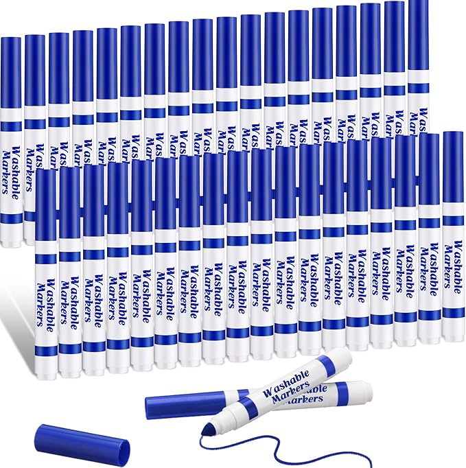 Janlaugh 36 Pcs Blue Washable Markers Bulk Coloring Broad Line Markers for Kids Blue Conical Tip drawing pen for School Supplies, travel Art baby shower gender reveal party Supplies, Ages 6+