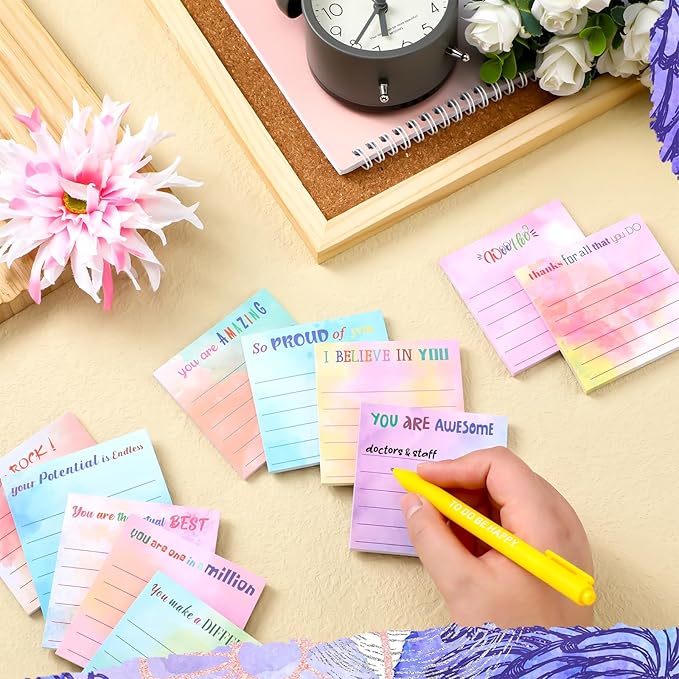 Yinder 24 Pcs Inspirational Sticky Notes Christmas Stocking Stuffers Motivational Sticky Notes Pad Employee Appreciation Gift Bulk for Teacher Nurse Coworker Office 3 x 3'' (Appreciation,Watercolor)