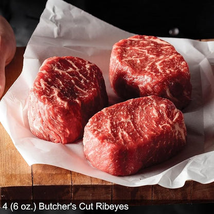 Omaha Steaks Premier Ribeye Steakhouse Gift Bundle (4 Butcher's Cut Ribeyes, 4 PureGround Delmonico Ribeye Burgers, 4 Air-Chilled Steakhouse Chicken Breasts, 4 Individual Baguettes with Garlic Butter, 4 Potatoes au Gratin, 4 Caramel Apple Tartlets, 1 j...