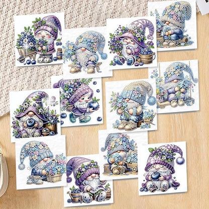 jinglinhh 12pcs Diamond Art Painting Lavender Blueberry Gnome Greeting Cards with Envelopes, DIY Card Making Kits for Adults, Diamond Art Postcards Christmas Cards Craft Gifts