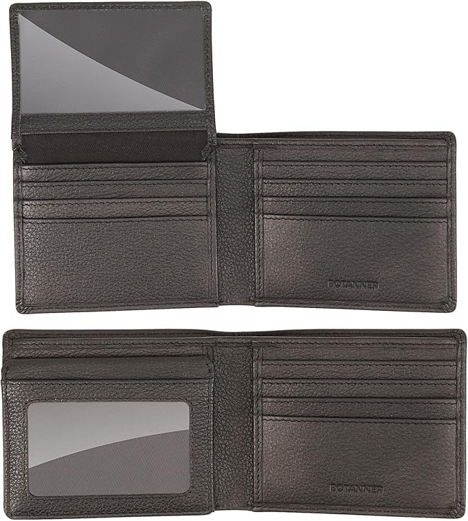 Genuine Leather Men's Flip ID Wallet RFID Blocking with 8 Credit Card Slots 2 ID Windows 3 Hidden Pockets 2 Sections for Notes | Pebble Black