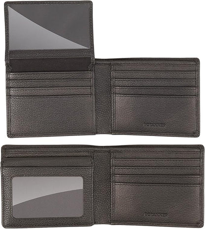 Genuine Leather Men's Flip ID Wallet RFID Blocking with 8 Credit Card Slots 2 ID Windows 3 Hidden Pockets 2 Sections for Notes | Pebble Black