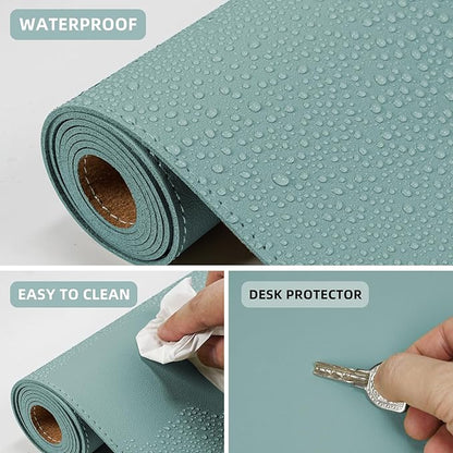 Leather Desk pad Protector, Large Desk mat with Natural Cork & PU Leather,Mouse pad,Non-Slip Office Desk Mat,Waterproof Desk Writing Pad for Office and Home (47in*23.7in, Light Blue)