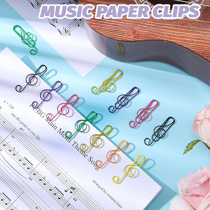 SUMAJU 150 Pcs Music Paper Clips, Music Teacher Gifts Music Gifts for Women Colorful Paper Clip Metal Musical Notes Clips Bookmark Clip for School Supplies