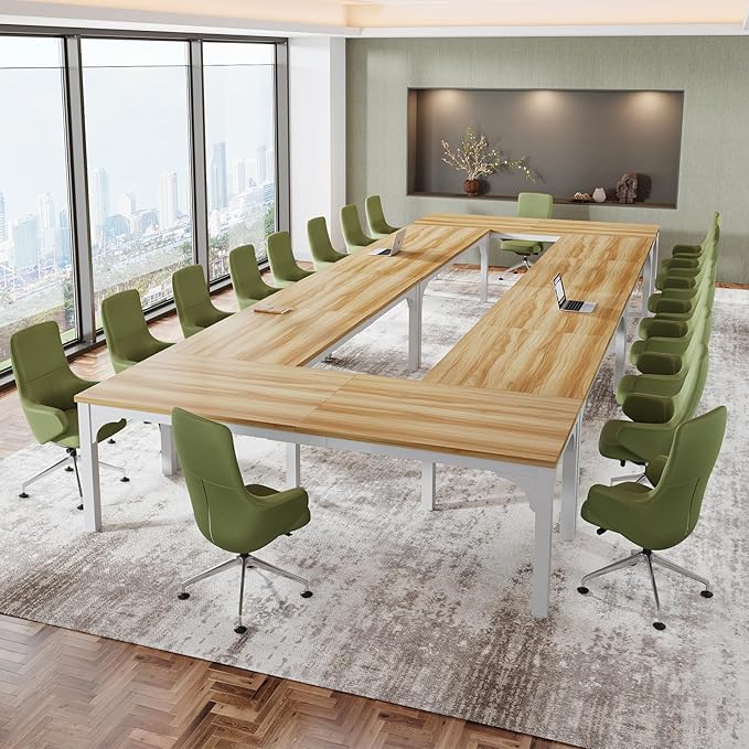 6.56 FT Conference Table Set of 3, Super Sturdy Large Rectangle Meeting Seminar Table for 18-24 Person, Long Business Tables, 3 Pcs Light Walunt
