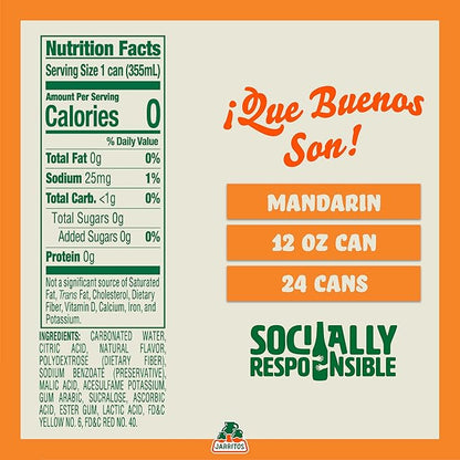 Jarritos - Mexican Soda Soft Drinks, Mandarin ZERO Sugar (12 oz, 355ml) 24 Cans (3 Boxes of 8) - Sugar Free - 0 Calories, 0g Fat - Made in Mexico - Natural Flavor Soda Pop - Party & BBQ Beverages
