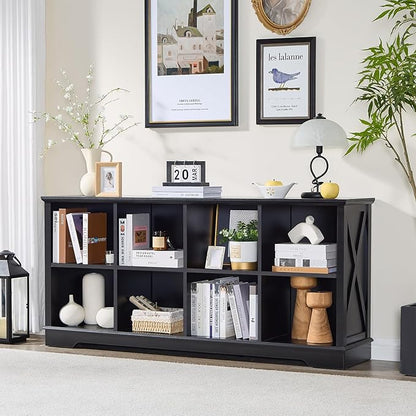 Book Shelf, 8 Cube Storage Organizer, 2-Tier Open Shelf Wooden Bookcase, Freestanding Wood Cube Storage Bookshelf for Bedroom, Living Room, Home Office (Black)