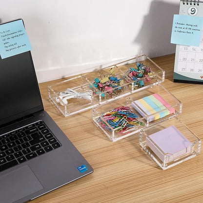 WORHE Sticky Note Holder 3 In 1 Clear Acrylic Self-Stick Memo Pads Holders Desk Organizer for School Office Home, Post Pop Notes Dispenser for 3"X3" Note Pads (BQ211)