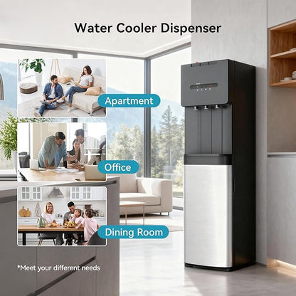 EUHOMY Self Cleaning Bottom Loading Water Cooler Dispenser, 3 Temperatures (Cold, Warm, Hot), Child Safety Lock, LED Indicator Light, Water Dispenser for Home, Apartment, Office, Black