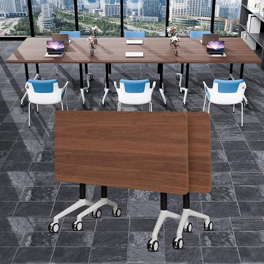Conference Table Folding Conference Room Tables, Modern Mobile Meeting Training Table with Silent Wheels, Foldable Seminar Table for Offices, Classrooms, Libraries (2, walnut2, 47.2in)