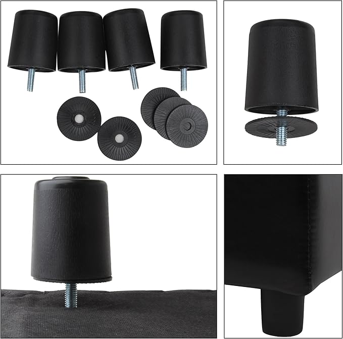 H&B Luxuries Tufted Leather Square Flip Top Storage Ottoman Cube Foot Rest (Black)