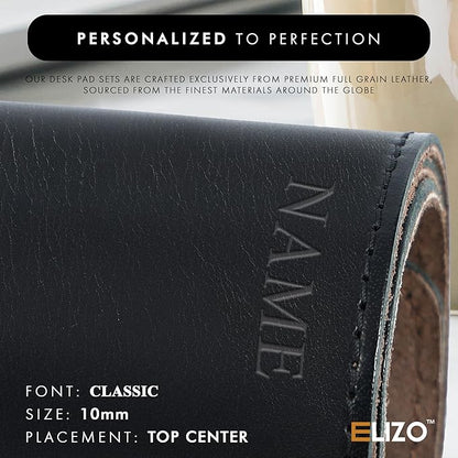 ELIZO Personalized Custom Desk Pad Set Real Leather Desk Mat Mouse Pad Unique Gifts for Him Her Leather Gifts for Men Women Engraved Embossed Monogrammed Corporate Gifts