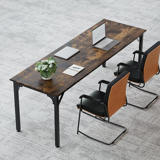 78.7 Inches Extra Long Desk,6.5ft Office Table with Flexible Configuration,Large Computer Table with Adjustable Footpads,Stable Structure,Standing Desk for 2 Person (Brown)