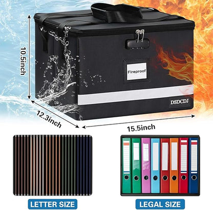 Fireproof File Box with Lock 2 Pack, Upgraded Fireproof Document Box with Reflective Strip, Portable File Organizer Filing Cabinet with Handle for Hanging Letter/Legal Folder, 15.5x12.3x10.5
