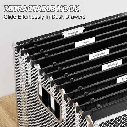Plastic Extra Capacity Hanging File Folders Letter Size,1 Inch Expansion,12 Pack Reinforced Heavy Duty Hanging Folders,Expandable Hanging File Folder,Adjustable Tabs,for Bulky Files,Black