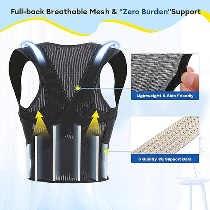 babaka Posture Corrector for Kids and Teens Adjustable Full Back Support Brace, Scoliosis, Dowagers Hump, Hunchback, Spine Corrector Boys and Girls (Medium, Waist: 18''-22'')