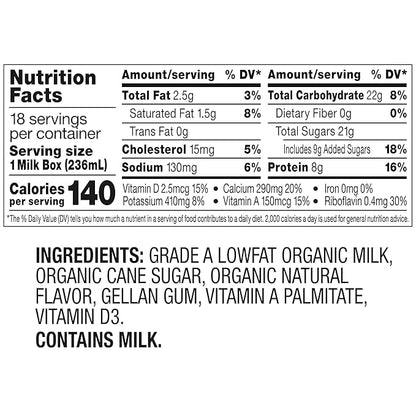 Horizon Organic Shelf Stable 1% Lowfat Vanilla Milk Boxes, 8 fl oz, 18 Count - 8g Protein per Serving, USDA Organic UHT, Ready to Drink for Lunchbox, Travel, or On-the-Go, No Refrigeration Needed