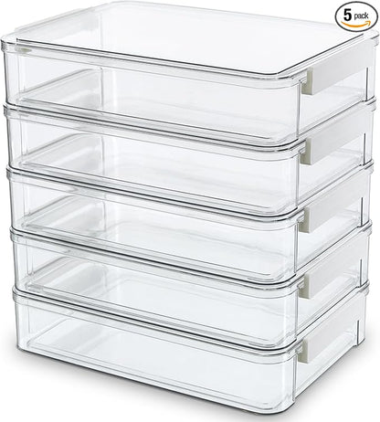 Citylife 5 PCS 6 Qt Plastic Storage Bins with Lids and Latches, Portable Project Case for Drawers, Clear Stackable File Box for Organizing A4 Paper, Letters, Documents, Art Supplies, and Crafts