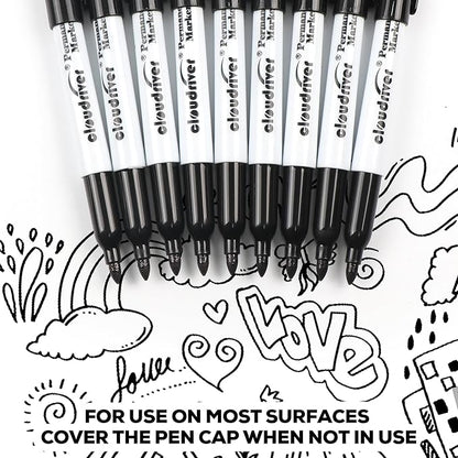 cloudriver Black Permanent Markers Fine Tip, 60 Packs Permanent Markers Bulk, Quick Drying & Fade Resistant, Permanent Marker Set Works on Plastic,Wood,Stone,Metal and Glass for Doodling, Marking