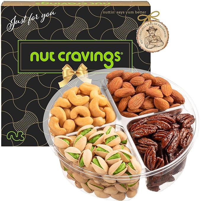 NUT CRAVINGS - Thanksgiving Mixed Nuts Gift Basket in Black Gold Box (4 Assortments) Holiday Xmas Christmas Food Arrangement, Healthy Snack Care Package, Food Assortments