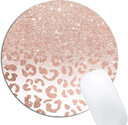 Rose Gold Glitter Ombre Mouse Pad Round Non-Slip Rubber Mousepad Laptop Office Computer Decor Cute Desk Accessories Customized Design Mouse Pad
