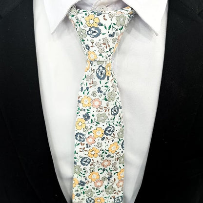 Cotton Floral Ties for Men 2.76" Men's Skinny Tie Linen Flower Printed Neck Tie for Wedding Dating Party