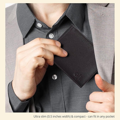 Oak Leathers Slim Leather Wallet for Men - RFID Wallets Credit Card Holder Ultra Thin Gift for Mens, Front Pocket Minimalist Design