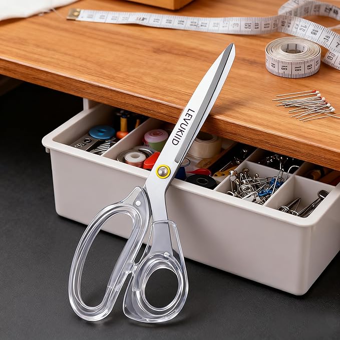 9 Inch All Purpose Scissors for Adults - Ins Style Clear Resin Handle, 2Cr13 Stainless Steel Sharp Blade - Ideal for Fabric Crafts