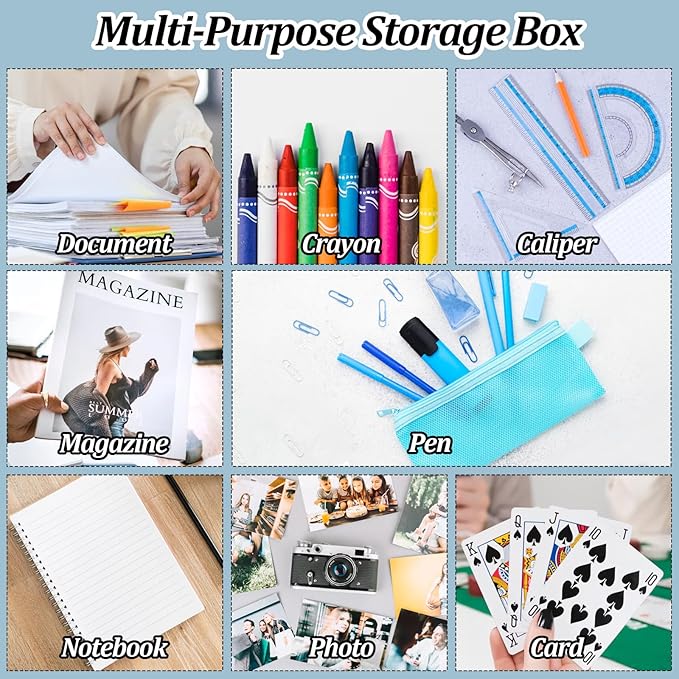 6 Pcs Clear A4 File Box Document Plastic Storage Box Paper Plastic Case Board Game Storage Containers Magazine Protector File Holder with Buckle (Colorful,12.4 x 9.65 x 1.18 Inches) ﻿