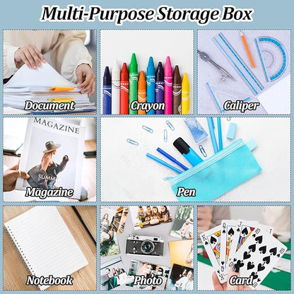 6 Pcs Clear A4 File Box Document Plastic Storage Box Paper Plastic Case Board Game Storage Containers Magazine Protector File Holder with Buckle (Colorful,12.4 x 9.65 x 1.18 Inches) ﻿