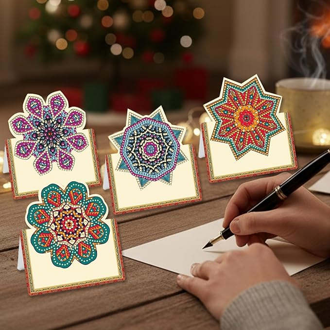 jinglinhh 12pcs DIY Mandala Diamond Art Painting Greeting Cards with Envelopes, DIY Card Making Kits for Adults, Diamond Art Christmas Cards for Birthday Holiday Postcards Craft Gifts