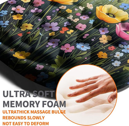 Ergonomic Joint Wrist Support Mouse Pad with Memory Foam Cushion Massage Bump, Carpal Tunnel Pain Relief Mousepad Slope Design for Wrist Rest, 11.8x7.9 in, Wild Flower