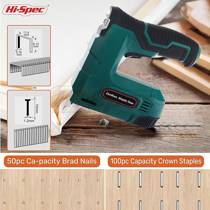 Hi-Spec 4V Cordless USB Staple Gun. Rechargeable Electric Compact Stapler & Brad Nailer Gun. Includes 2500pc Flat Crown Staples and Brad Nails Set for DIY, Crafts, Furniture and Carpentry
