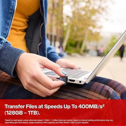SANDISK 256GB Extreme Fit USB-C Flash Drive - Up to 400MB/s Read speeds, USB 3.2 Gen 1, USB Type-C - Plug-and-Stay Storage - Black - SDCZ530-256G-G46