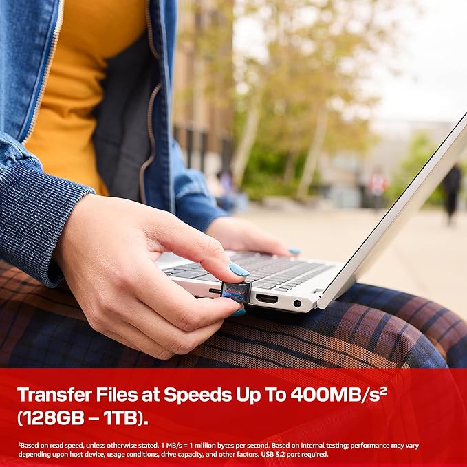 SANDISK 512GB Extreme Fit USB-C Flash Drive - Up to 400MB/s Read speeds, USB 3.2 Gen 1, USB Type-C - Plug-and-Stay Storage - Black - SDCZ530-512G-G46