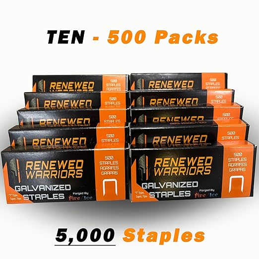 T50 Galvanized Staples – Heavy Duty 3/8" Crown, 3/8" Inch Leg Length – Fits All T50 Staple Guns – Forged in Fire & Ice (10) 500 Packs or 5000
